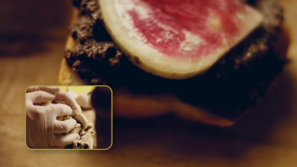 Antarctica Cuisine Secret Mushroom Pate Sandwich Red Radish Recipe — Stock Video