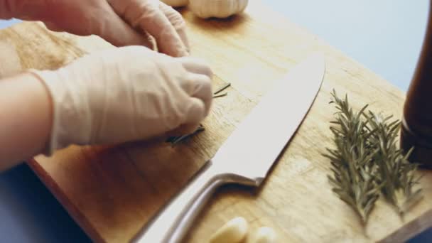 Doğal Yeşil Döner Biberiye Dalları Bitki Kokulu Sos Yemek Pişirmek — Stok video