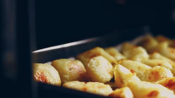 Patatas Horno Con Queso Carne Tocino Champiñones Cúrcuma Otras Especias — Vídeos de Stock