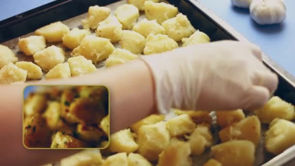 Przepis Pieczone Ziemniaki Dla Dużej Rodziny Miękkie Wnętrze Chrupiące Zewnątrz — Wideo stockowe