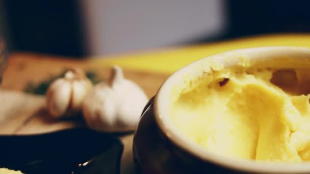 Hoe Romige Aardappelpuree Maken Met Cheddar Recept Volg Eenvoudige Stappen — Stockvideo