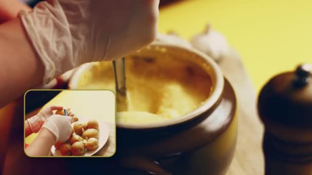 Hoe Romige Aardappelpuree Maken Met Cheddar Recept — Stockvideo