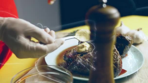 Αλείφω Ντιζόν Φιλέτο Μουστάρδας Βίντεο Wellington Βοείου Κρέατος — Αρχείο Βίντεο