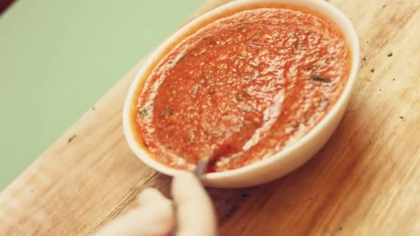 メキシコ料理の秘密 調製サルサソースレシピ — ストック動画