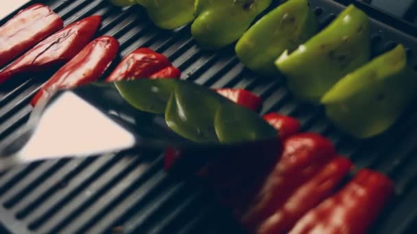 Put Vegetables Grill Peppers White Onion Cinematography Video Recipe — Stock Video