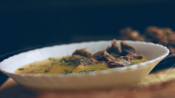 Sabroso Fácil Beef Cream Soup Carne Ternera Bruja Para Las — Vídeo de stock