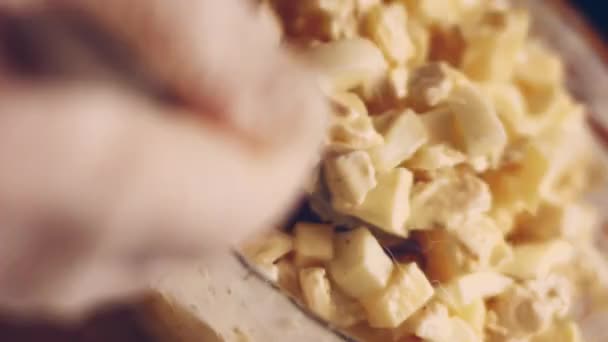 Salada Ladies Caprice Forma Pinapple Cozinha Russa Receita Vídeo — Vídeo de Stock