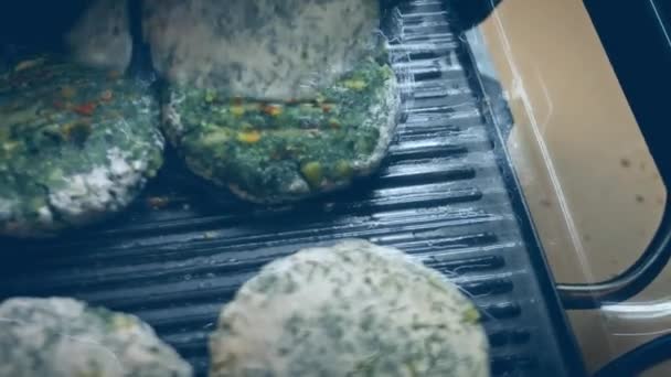 Stek Gröna Hamburgerbollarna Grillen Video Recept — Stockvideo
