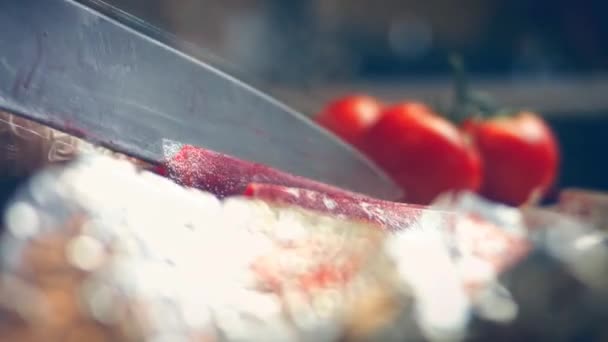 Разрежьте Вареную Свеклу Куски Рецепт Красной Пиццы Новых Мам Видео — стоковое видео
