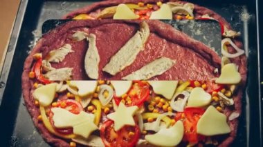 Yeni anneler için Lezzetli Kırmızı Pizza. 4k video tarifi.