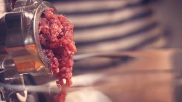 私は肉のグラインダーに牛肉を入れて ファルシャー ハセレシピ 4Kビデオレシピ — ストック動画