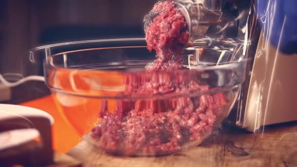 私は肉のグラインダーに牛肉を入れて ファルシャー ハセレシピ 4Kビデオレシピ — ストック動画