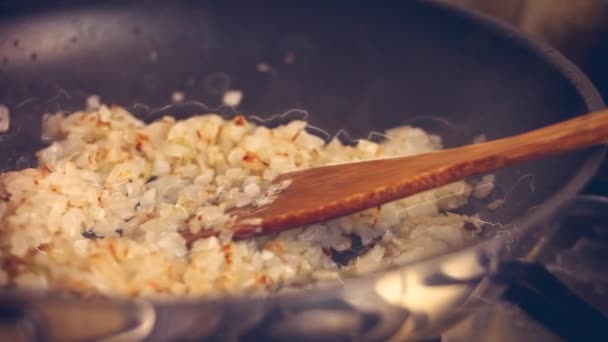 Τηγανίζω Κρεμμύδια Και Σκόρδο Συνταγή Του Falscher Hase Συνταγή Βίντεο — Αρχείο Βίντεο