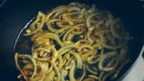 Fry Finely Chopped Onions Oil Video — Stock Video