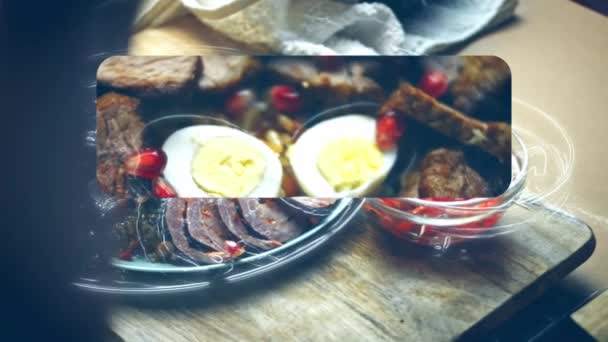 Taste Uzbek Cuisine Soulful Wedding Pilaf Beautifully Decorated Eggs Sausage — Stock Video