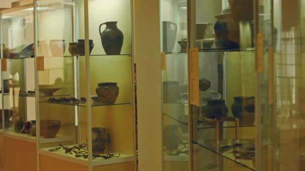 Närbild Museiföremål Maya Konst Närbild Maya Arkeologiska Museum Bitar — Stockvideo