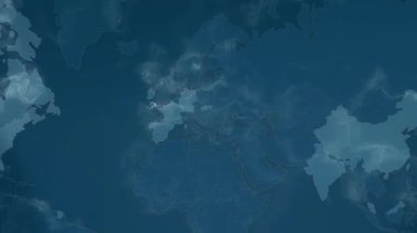 Siber saldırı için farklı hedefleri olan bir dünya haritası. Hackleme ve teknoloji konsepti. Monitör piksellerinde makro çekim.