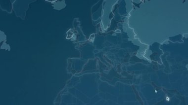 Siber saldırı için farklı hedefleri olan bir dünya haritası. Hackleme ve teknoloji konsepti. Monitör piksellerinde makro çekim.