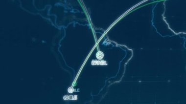 Siber saldırı için farklı hedefleri olan bir dünya haritası. Hackleme ve teknoloji konsepti. Monitör piksellerinde makro çekim.