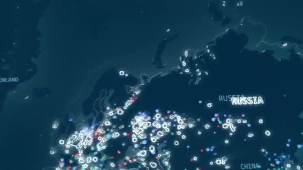 Peta Dunia Dengan Target Berbeda Untuk Serangan Dunia Maya Hacking — Stok Video