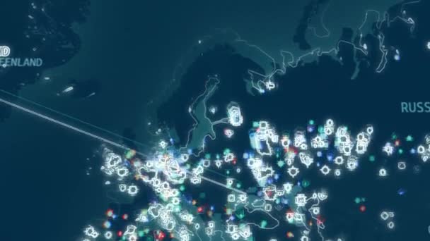 Карта Світу Різними Цілями Кібератаки Хакерство Концепція Технології Макрозйомка Пікселях — стокове відео