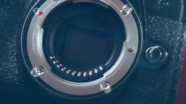Focando Lente Câmera Digital Lente Câmara Close Concentração Câmera Tiro — Vídeo de Stock