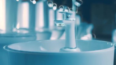 Dönen klozet. Film stüdyosu. Arka planda bir sıra tuvalet var. 4k video