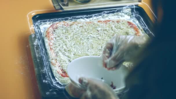 Поклав Чилі Пластівці Піцу Нью Йорку — стокове відео