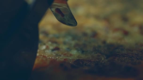 用披萨刀切纽约披萨 — 图库视频影像