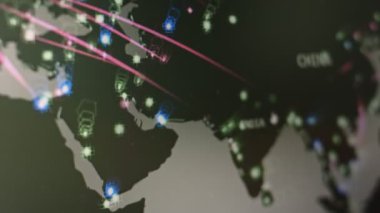Kırmızı Hat 'taki Ai Ağı 3 boyutlu Dünya Animasyon Arkaplanı. Dijital Dünya 'da Virüs Saldırısı Uyarısı. Küresel Salgın Hastalıklı ya da Hackleme Yayılımı Konsepti. İnsanlık Bağlantıları Güvenlik Engelleme Zinciri