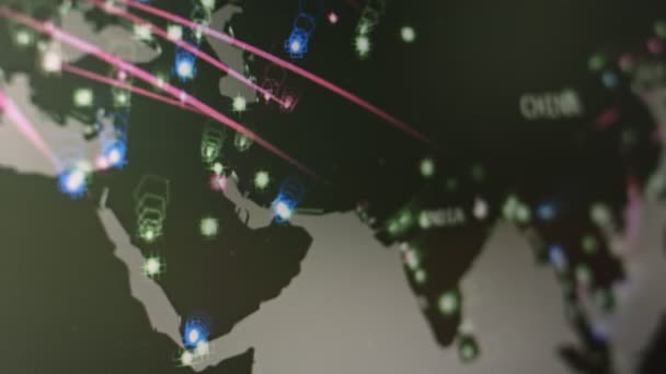 Red Line Earthアニメーションの背景にあるAiネットワーク デジタルワールドでのウイルス攻撃警告 感染症やハッキングの概念世界的な広がり 人類の接続セキュリティブロックチェーン — ストック動画
