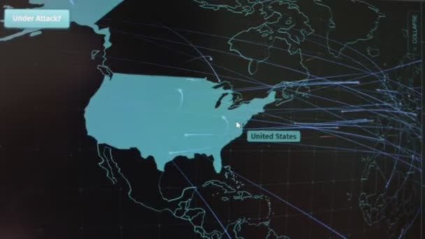 World Map Different Targets Cyber Attack Hacking Technology Concept Macro — Stock Video