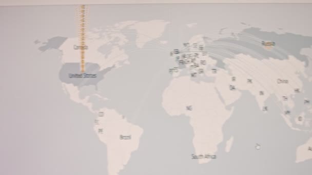 World Map Data Arrows Connect Country Top Daily Ddos Attacks — Stock Video