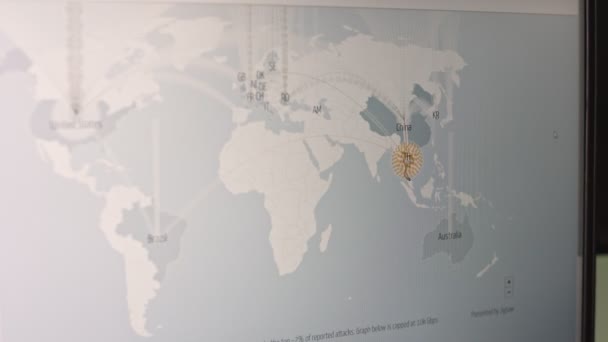 Карта Світу Стрілками Даних Єднана Країни Кращі Щоденні Атаки Ddos — стокове відео