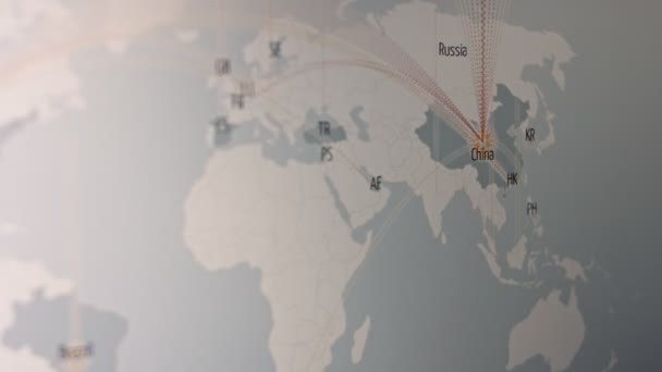データ矢印が付いている世界地図は国から接続します 世界中のDdos攻撃のトップ — ストック動画