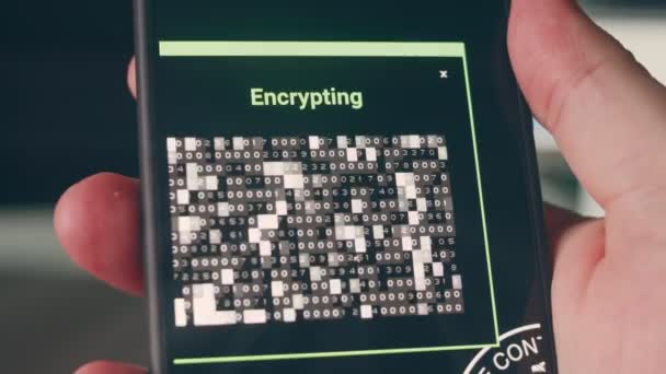 Encrypting Code Green Color Mobile Phone Black Screen — Stock Video