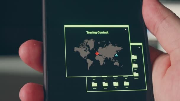Sledování Kontaktu Hackerský Technologický Koncept Vytváření Satelitního Spojení — Stock video