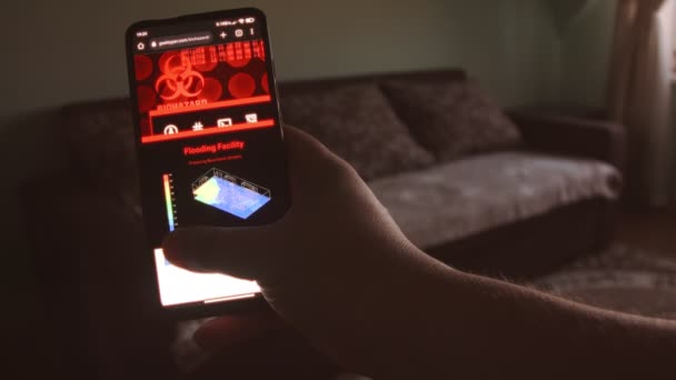 携帯電話に関するバイオハザード情報 Rnaとウイルスの粒子を回転させるイラスト コビド 世界的なパンデミック — ストック動画