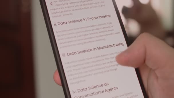 Data Science Získávání Informací Datové Vědě Různých Oborech Mobilní Obrazovce — Stock video