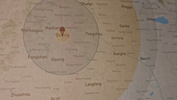 Simulation Der Atombombenexplosion Über Peking China Atomkrieg Und Bedrohungskonzept Karte — Stockvideo