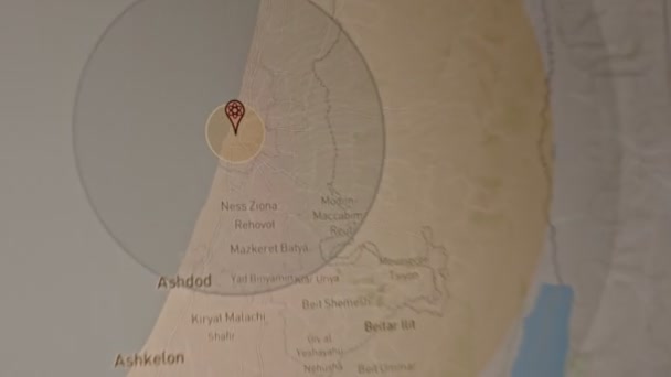 以色列特拉维夫上空原子弹爆炸半径的模拟 核战争与威胁概念 以色列地图 — 图库视频影像