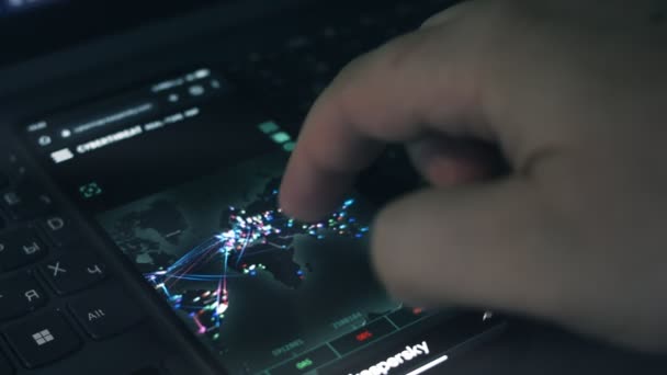 Simulation Cyberattaque Sur Écran Téléphone Mobile Carte Monde Concept Cyberattaque — Video