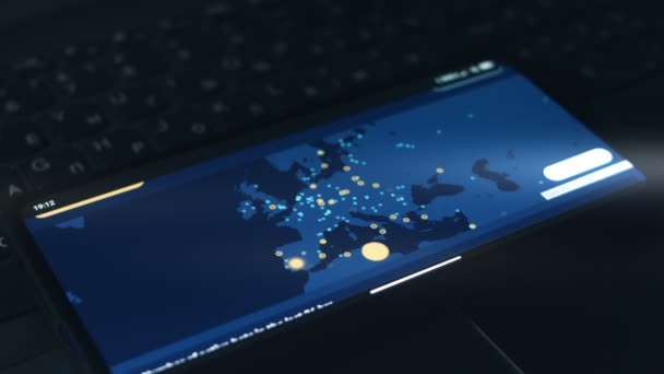 Моделирование Кибератаки Экране Мобильного Телефона Концепция Кибератаки Кибербезопасности — стоковое видео