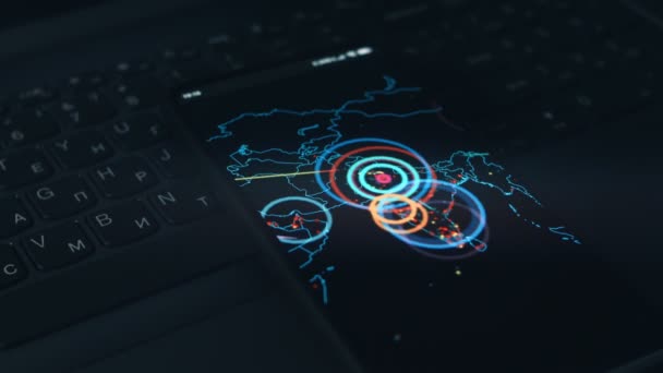 Simulação Ataque Cibernético Uma Tela Telefone Celular Ciberataque Conceito Segurança — Vídeo de Stock