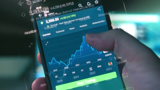 Cep Telefonu Ekranında Borsa Grafiği Mal Varlığı Yatırımı Hologram Etkisi — Stok video