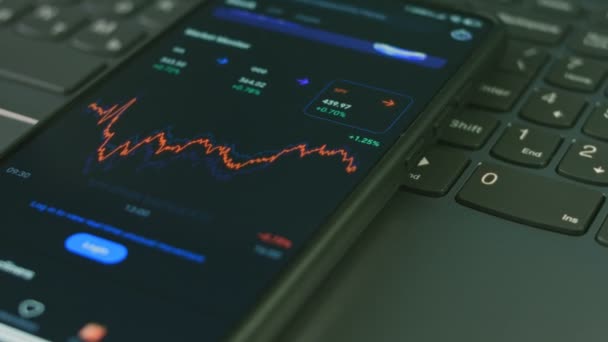 Anleger Die Smartphone Analyse Von Finanzdaten Krypto Börse Preis Bitcoin — Stockvideo