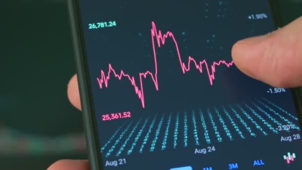 Investor Pomocí Chytrých Telefonů Počítačové Analýzy Finančních Dat Krypto Akciový — Stock video