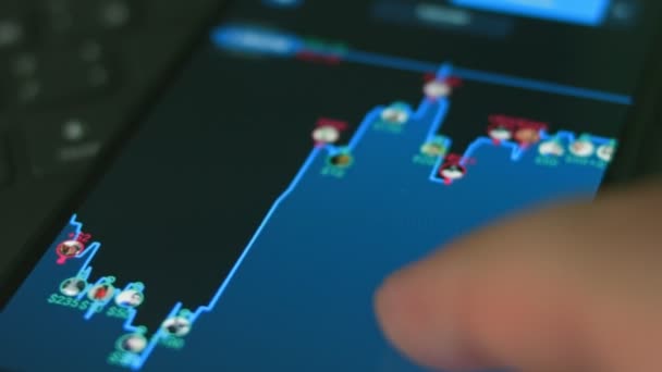 Investor Ved Hjælp Smartphone Analysere Finansielle Data Krypto Aktiemarked Mønt – Stock-video