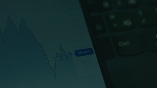 金融データ暗号株式市場 コイン価格を分析するスマートフォンを使用して投資家 オンライン取引 仮想通貨コンセプト マクロビュー — ストック動画