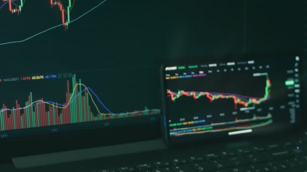 Befektetői Elemzés Pénzügyi Adatok Crypto Tőzsde Érme Ára Okostelefon Számítógép — Stock videók